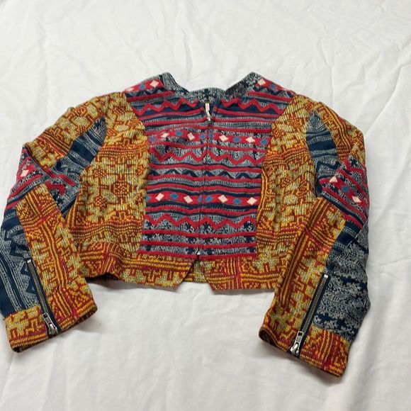Free People Jackets & Blazers - Free People Boho Hippie Short Waist Colorful Jacket Size 10 Coat of Many Colors